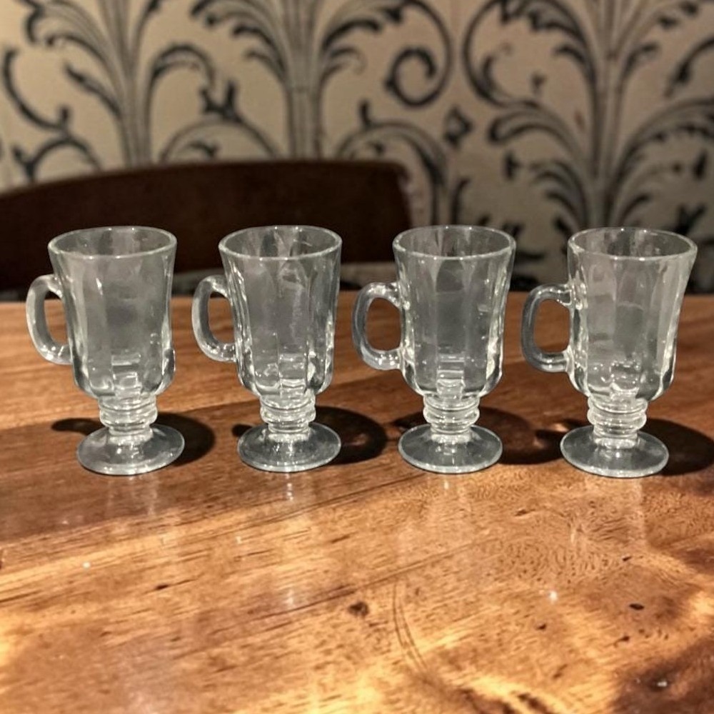 Libbey Pedestal Irish Coffee Mugs, Set of 4, Vintage Optic Design, Drinkware